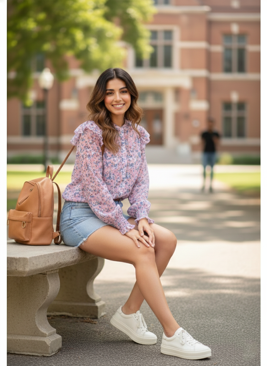 Mauve Floral Sheer Shirt: Smocked Cuff, Ruffle