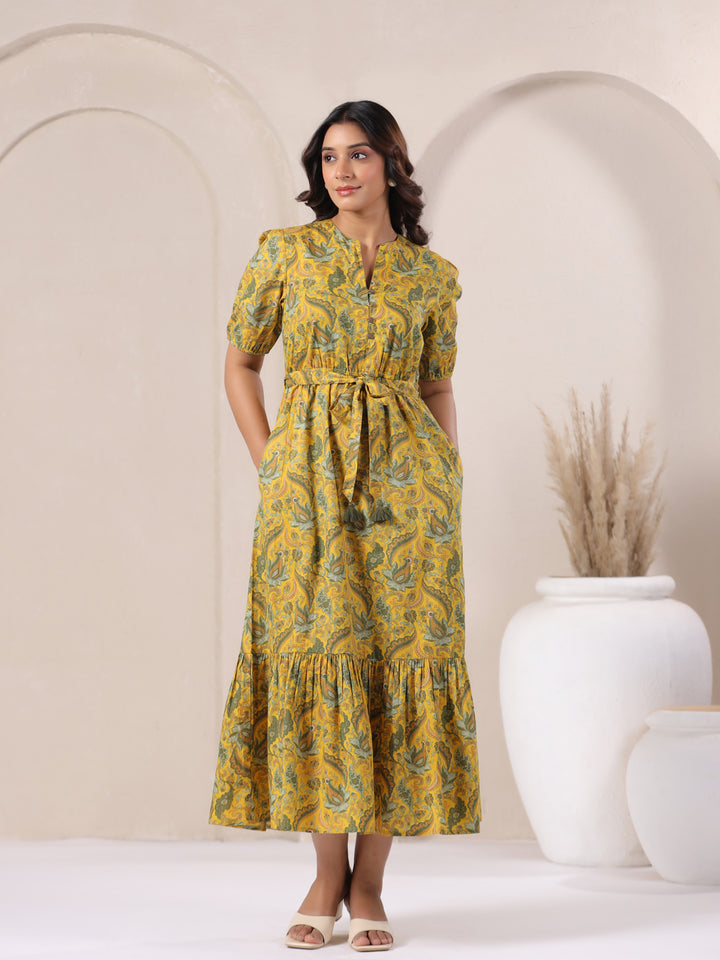 Bohemian Paisley Printed 100% Cotton Maxi Dress - Front View - June 9 Clothing