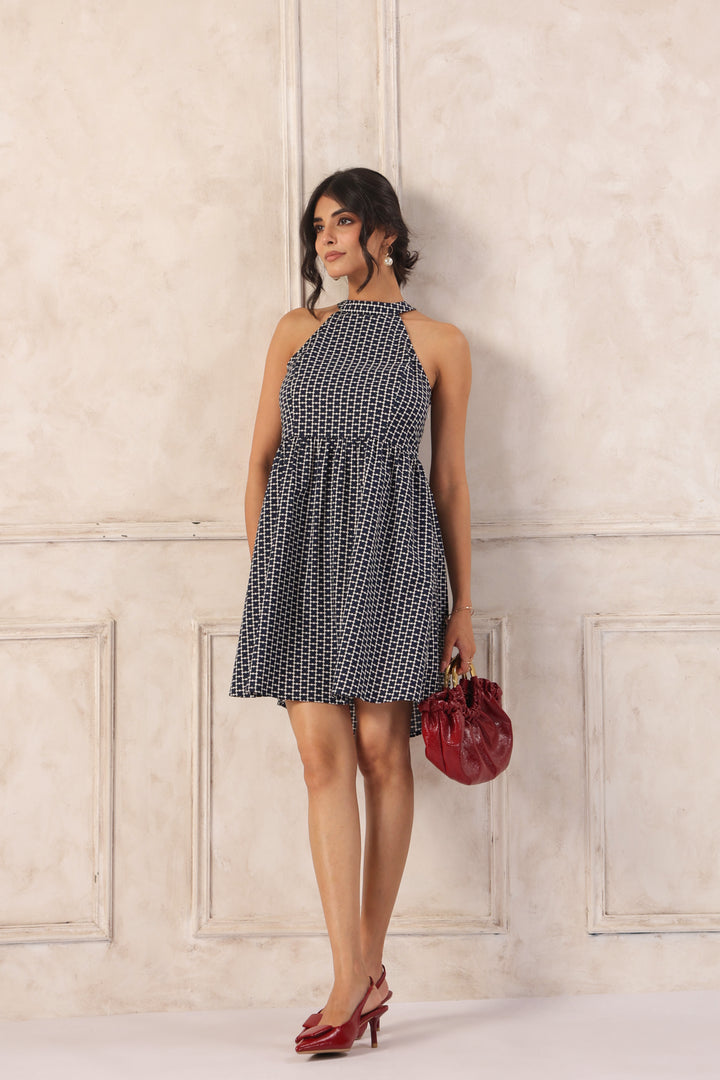 Navy Halter Neck Mini Dress styling guide
