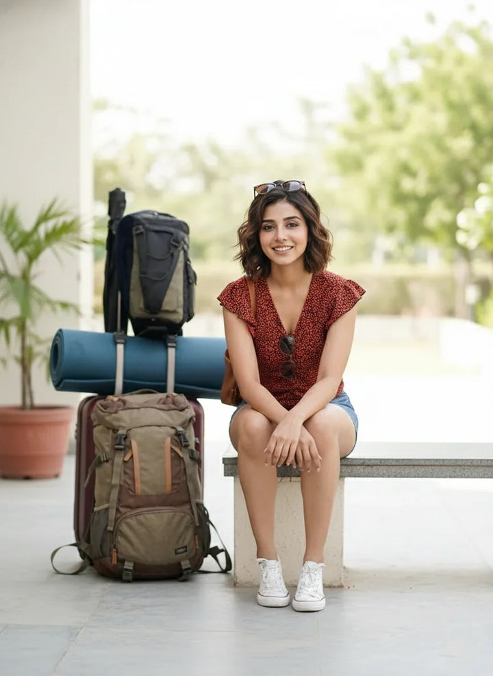 Orange and Black Printed Peplum Top - model stylish look 