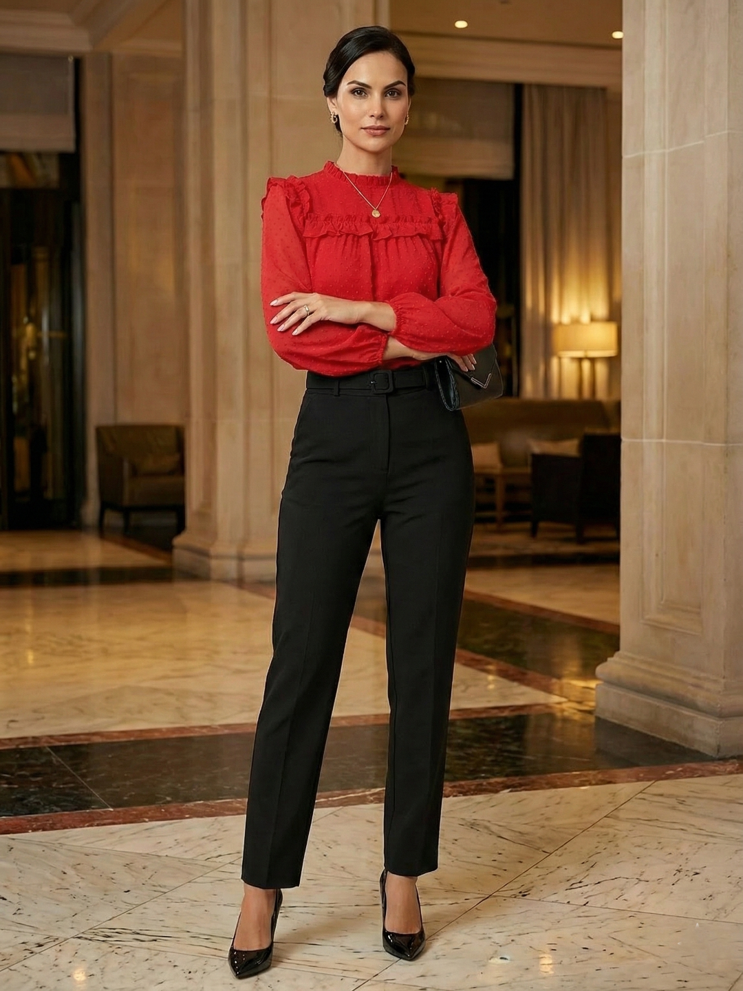 Red Ruffle Chiffon Top