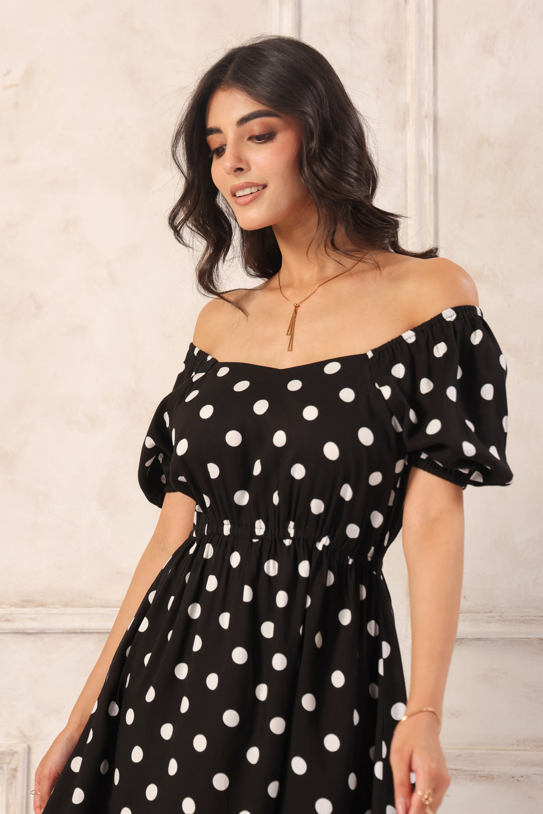 Black Polka Dot Mini Dress for Women