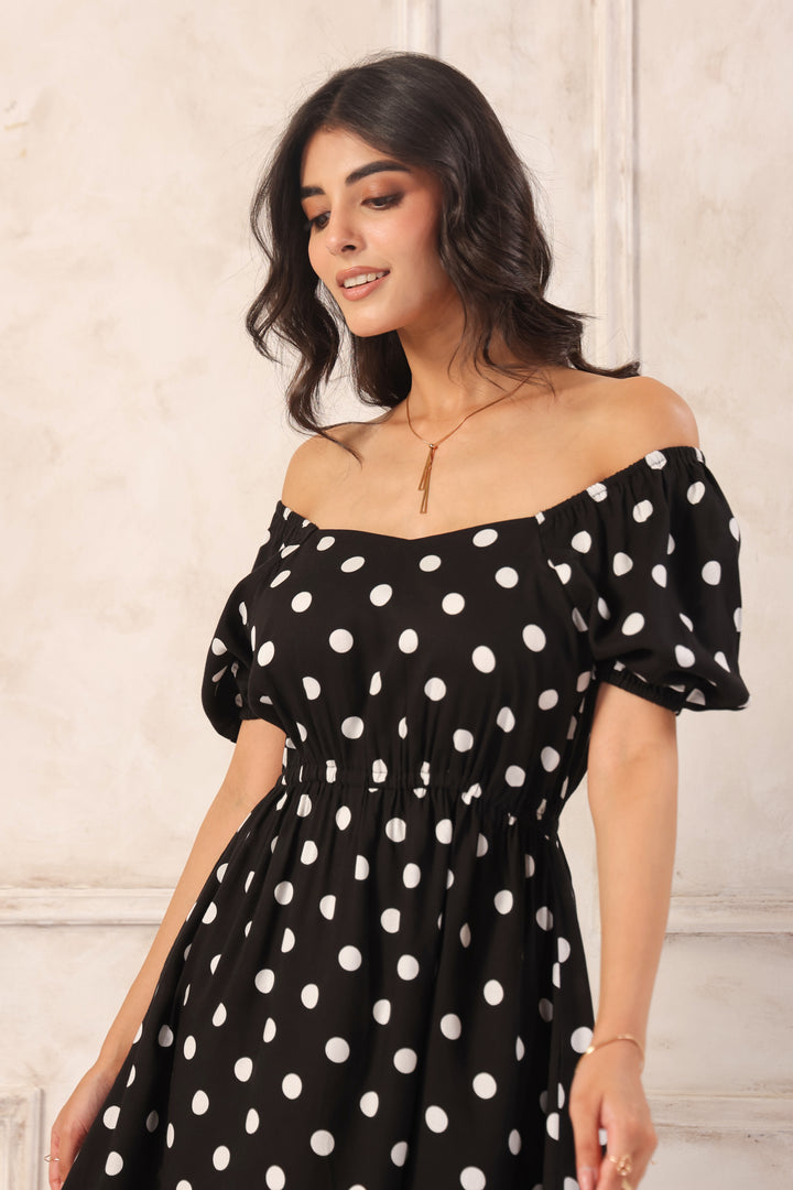 Black Polka Dot Mini Dress for Women