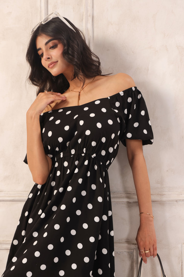 Black Polka Dot Mini Dress for Women
