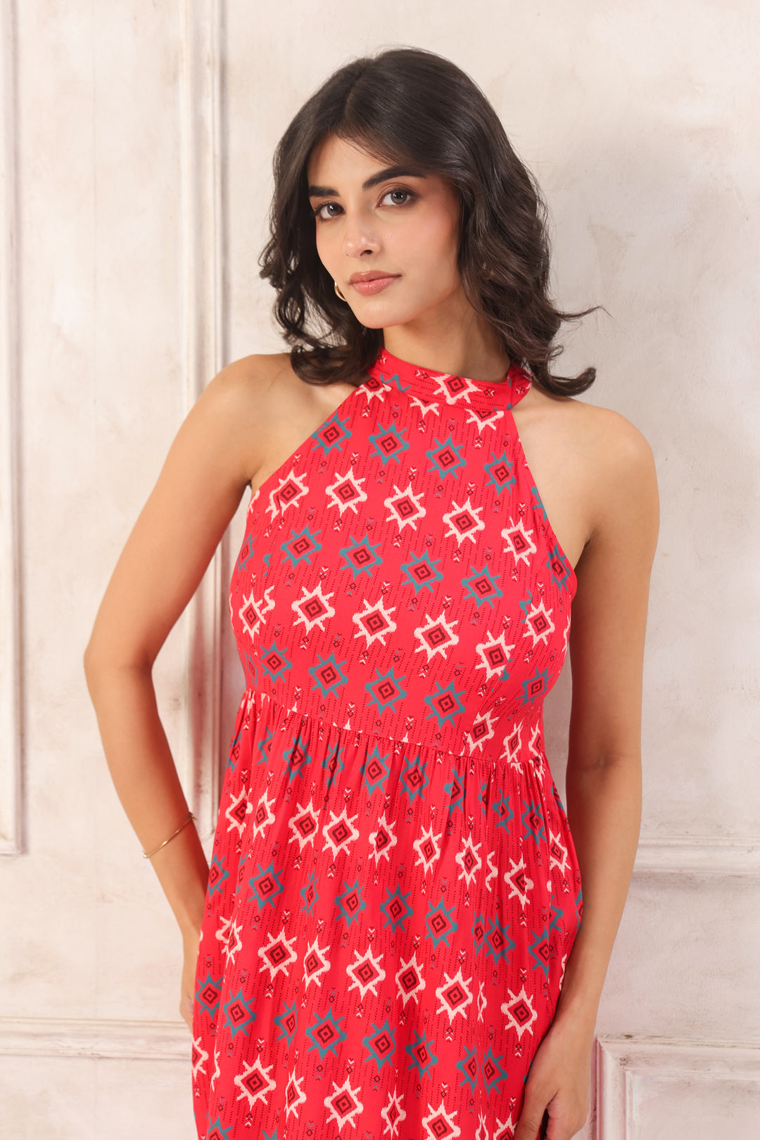 Red Mini Dress In Abstract Print
