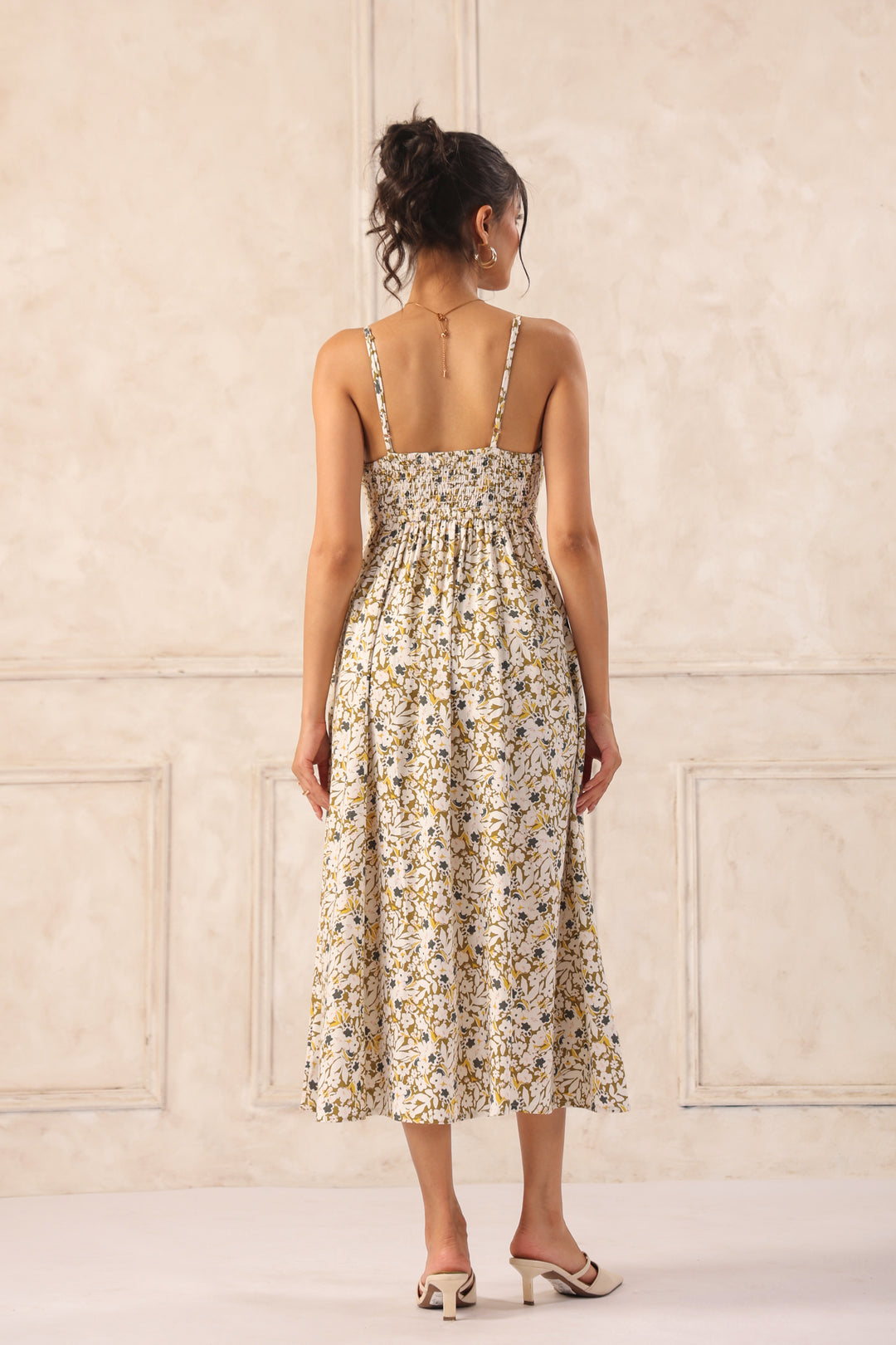Ditsy Floral Midi Dress for Women – Cotton Sweetheart Neck Summer Dress
