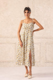 Floral midi dress with side slit, chic Western wear for women