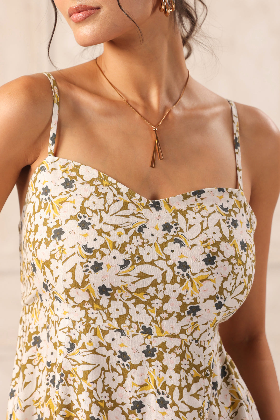 Ditsy Floral Midi Dress for Women – Cotton Sweetheart Neck Summer Dress