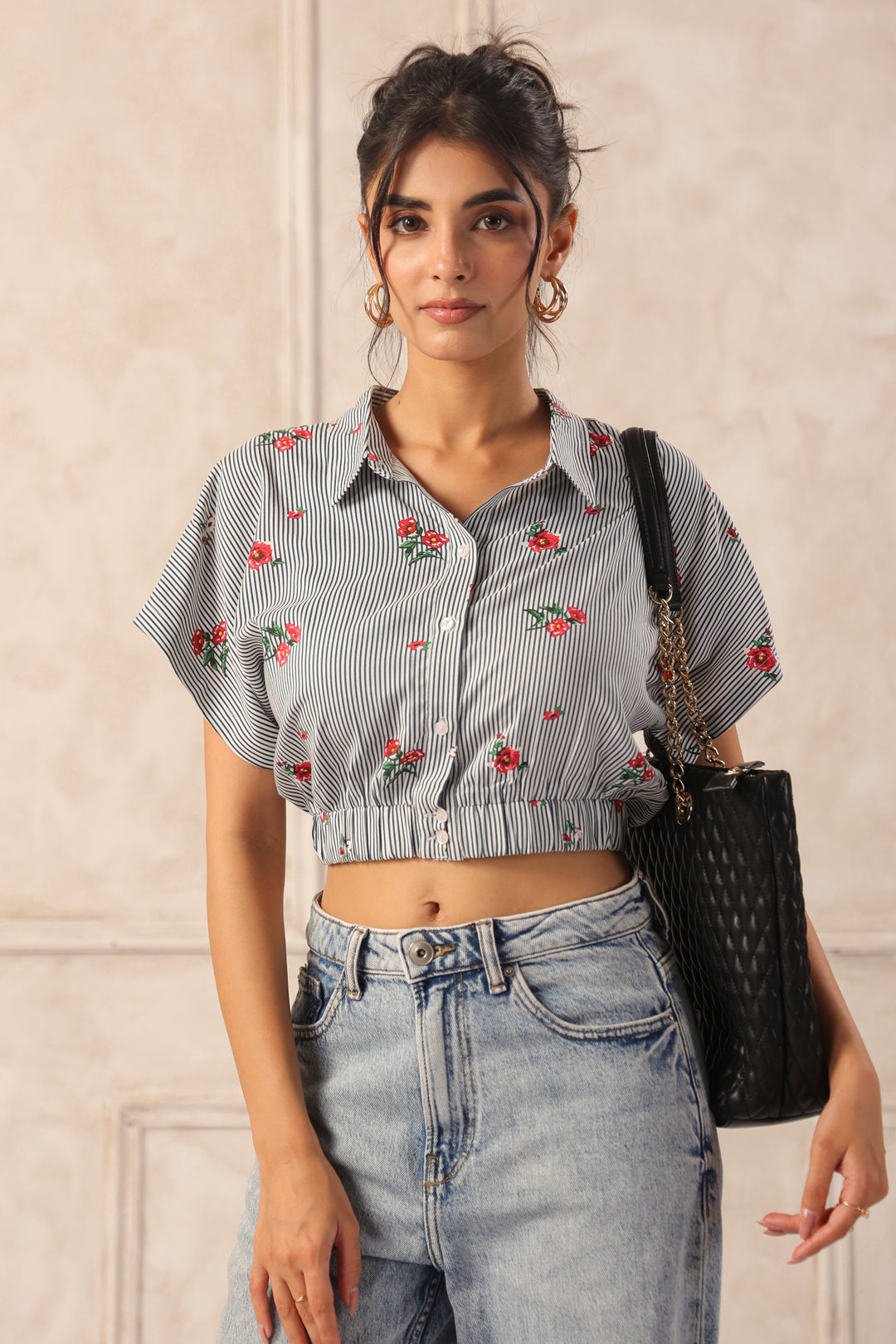 Black And White Stripe Crop Shirt