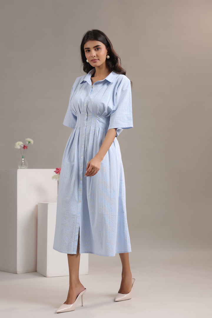 Blue and White Striped Dress for Women