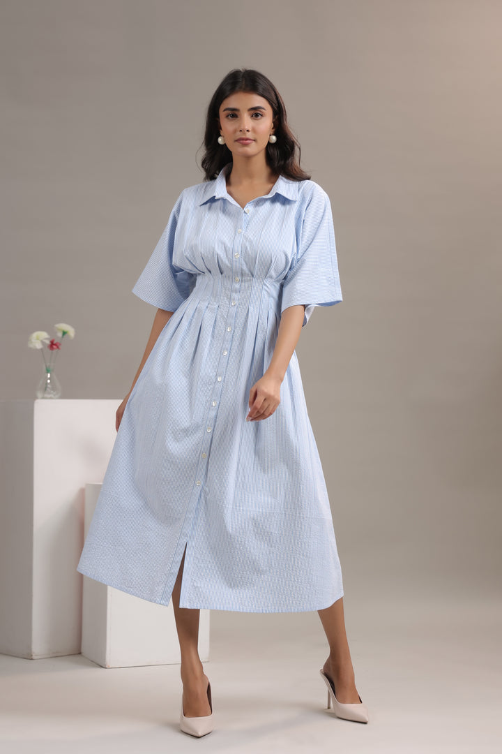 Blue and White Striped Dress for Women