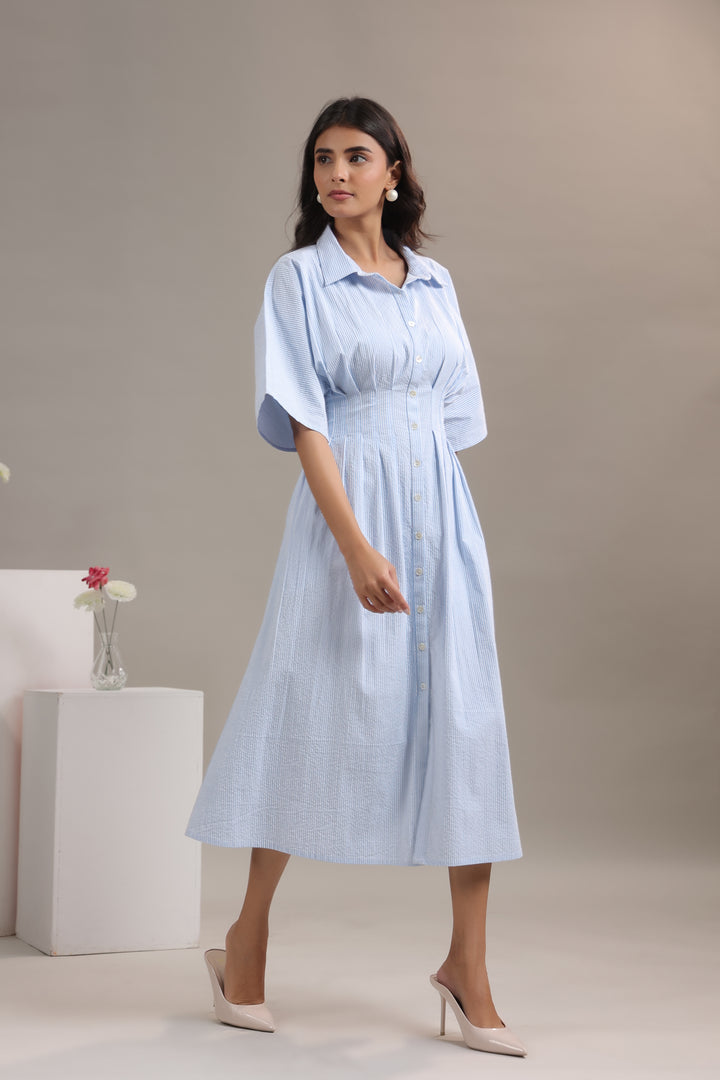 Blue and White Striped Dress for Women