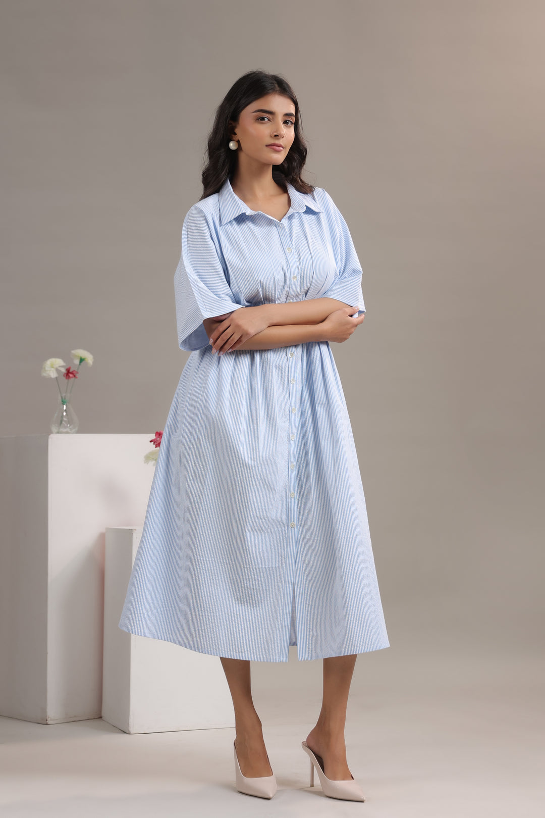 Blue and White Striped Dress for Women