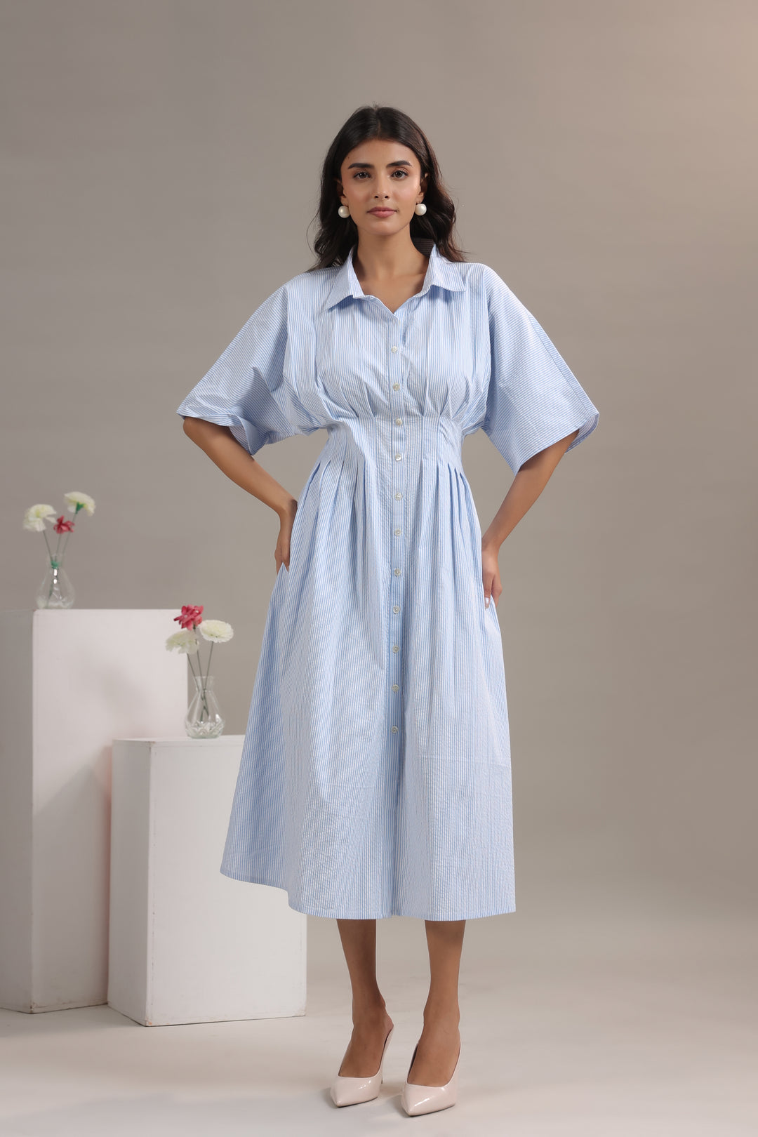 Blue and White Striped Dress for Women