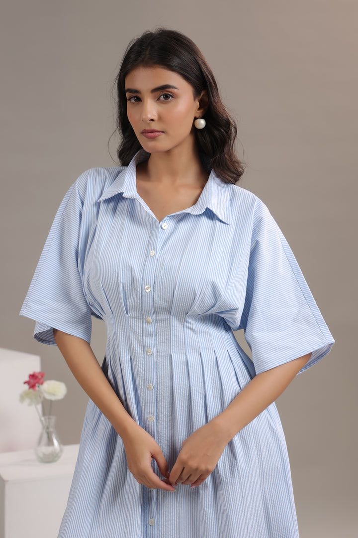 Blue and White Striped Dress for Women