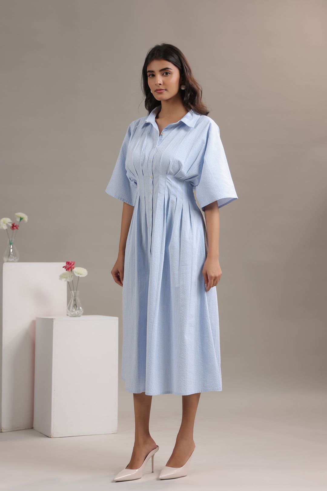 Blue and White Striped Dress for Women