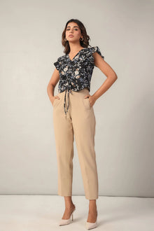 Black Floral Ruched Crop Top - June 9 Clothing