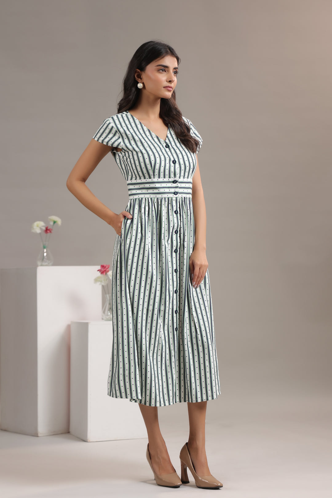 Striped Midi Dress side view