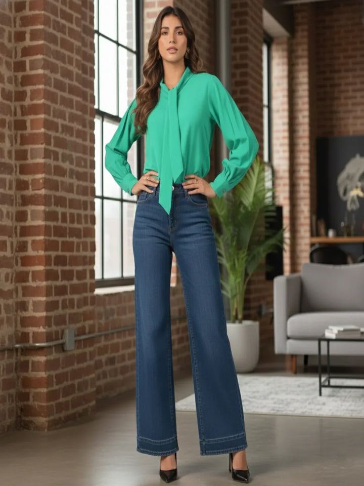 Stylish Green Tie-Up Neckline Shirt  - main image