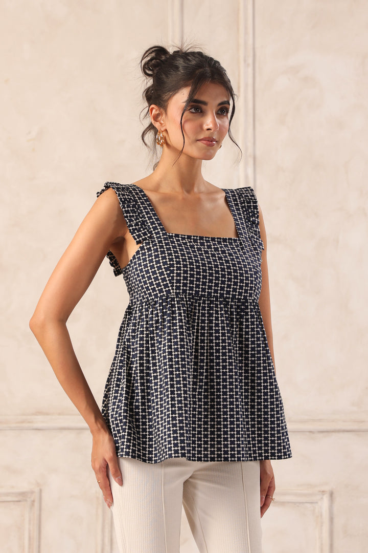 Navy peplum top for women stylish casual outfit square neck summer top