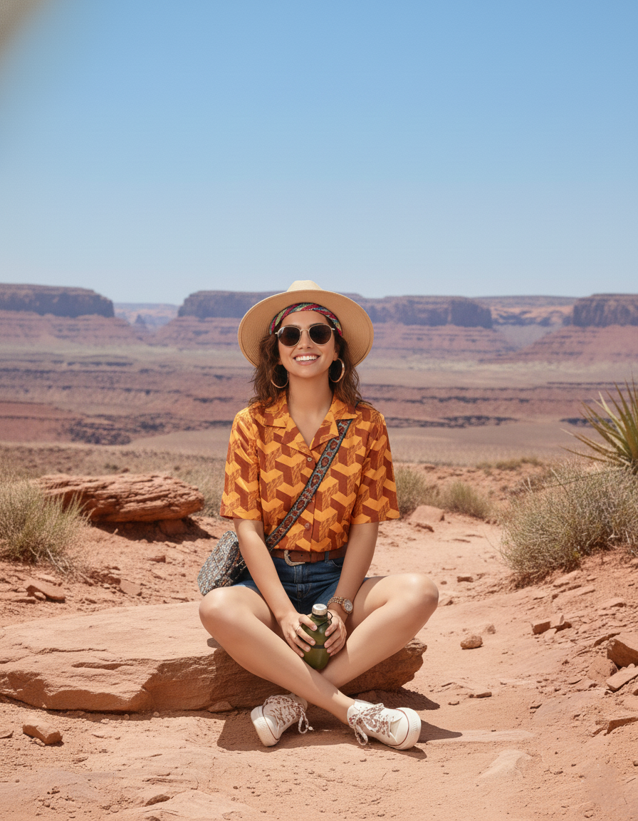 Yellow shirt for women abstract optical print cotton poplin