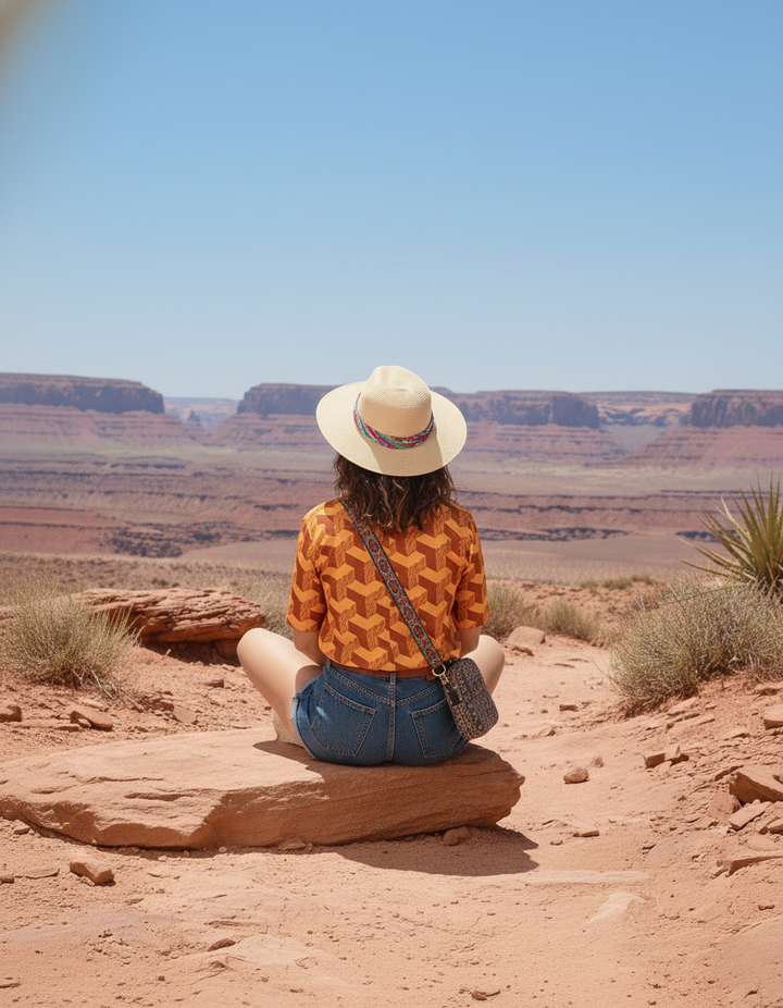 Women wearing yellow poplin printed shirt outdoor casual look