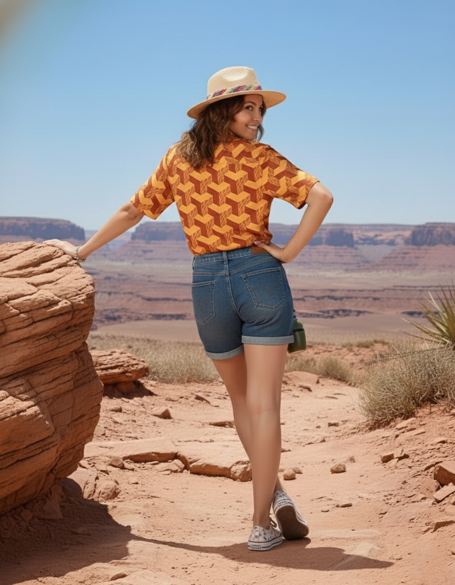 backside view of Poplin printed shirt online India casual summer styling