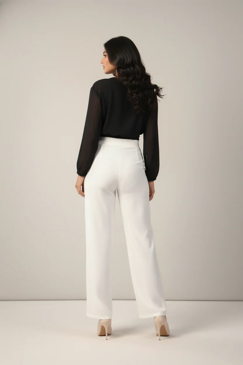 Back View Chiffon Black Crop Top With Smocked Waist - June 9 Clothing