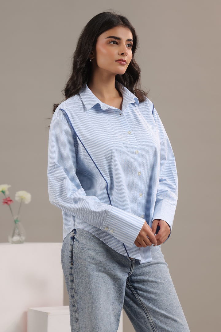 Blue striped shirt womens styled for everyday casual fashion