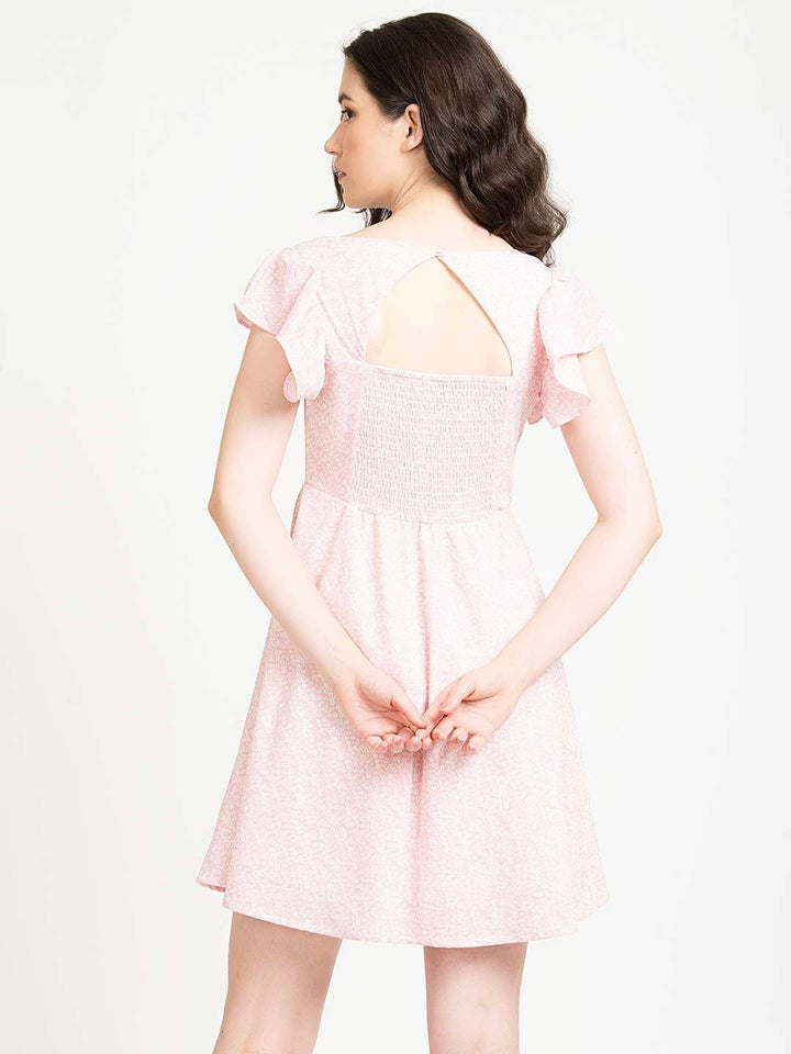 Baby Pink Ruched Sweetheart neck Fit And Flare mini Dress