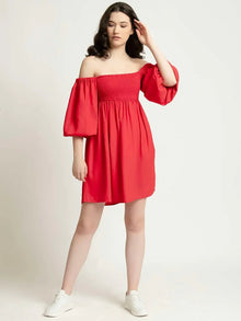 Red Off Shoulder Mini Dress - June 9 Clothing