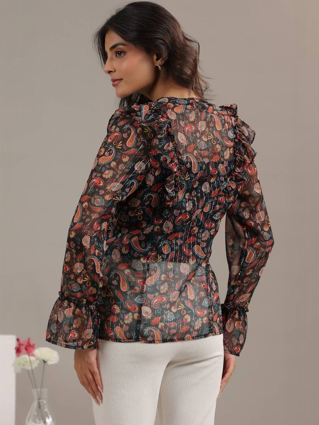 floral print shirt womens - backside view