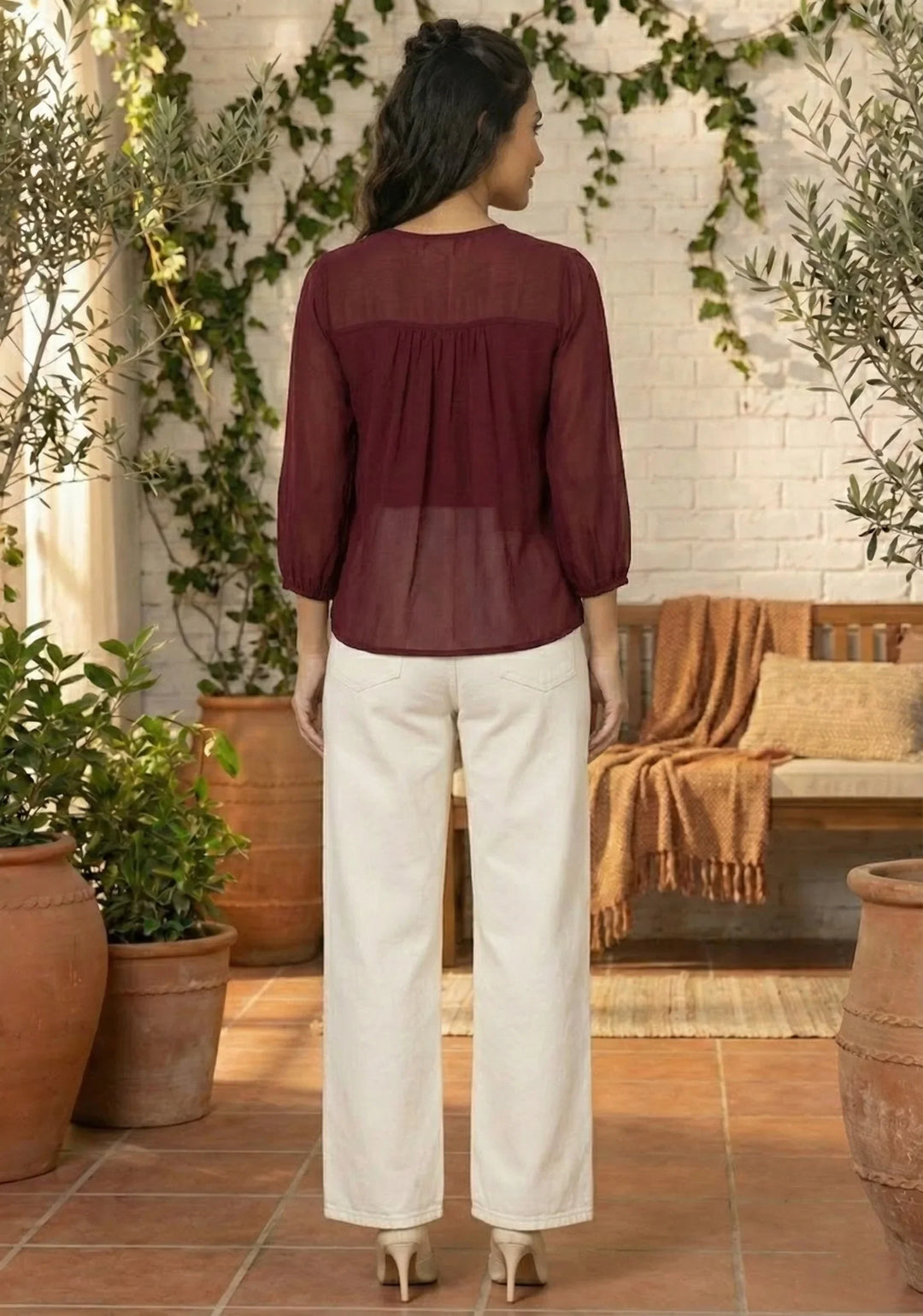 Cardinal Red Georgette Solid Workwear Top