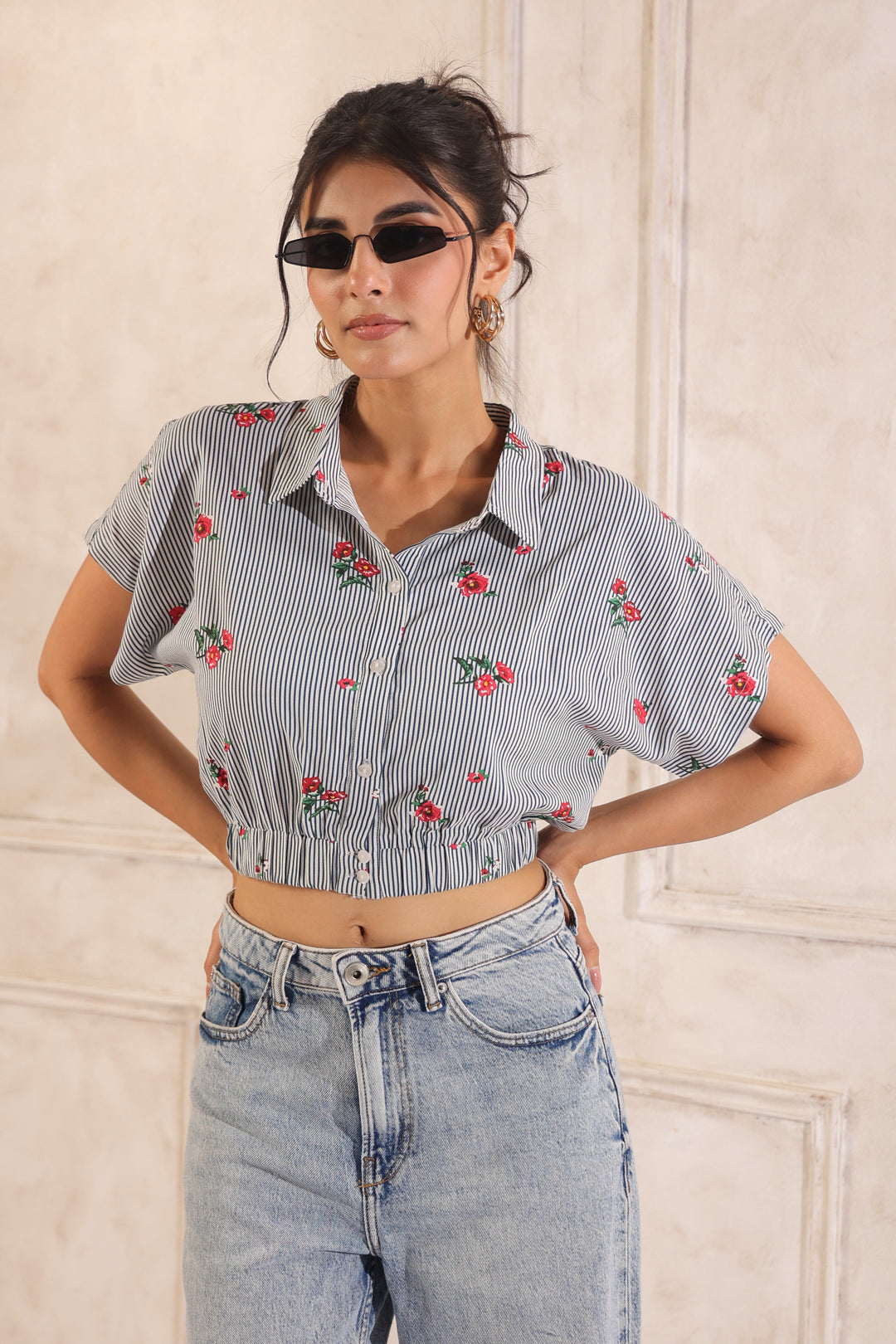Black And White Stripe Crop Shirt