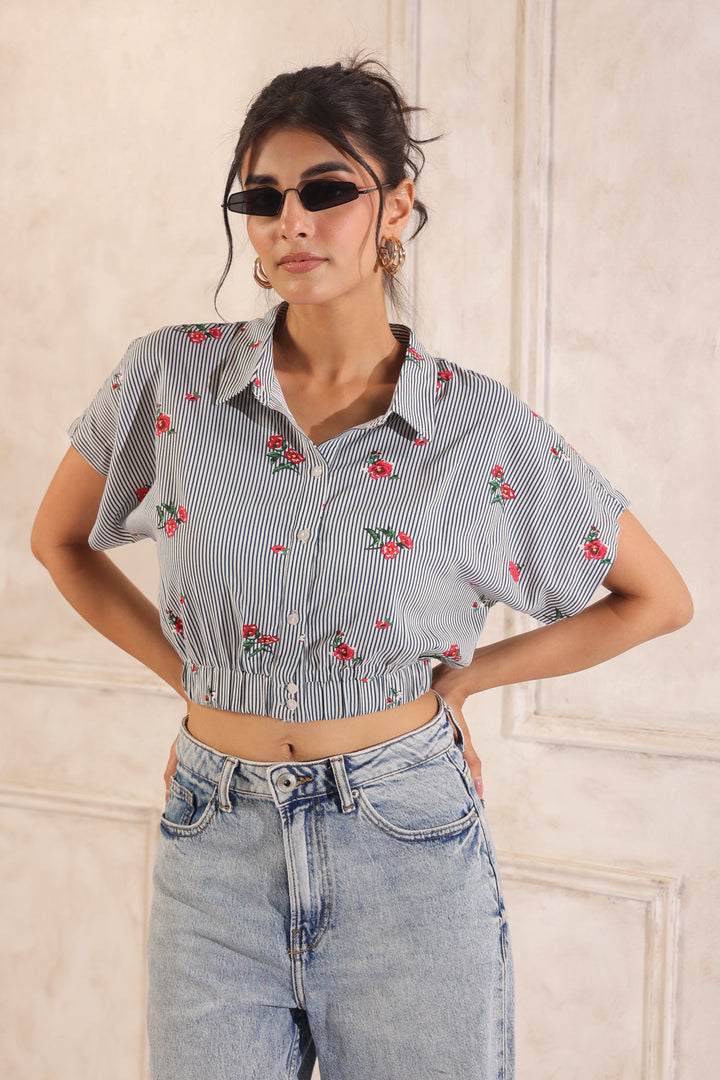 Black And White Stripe Crop Shirt