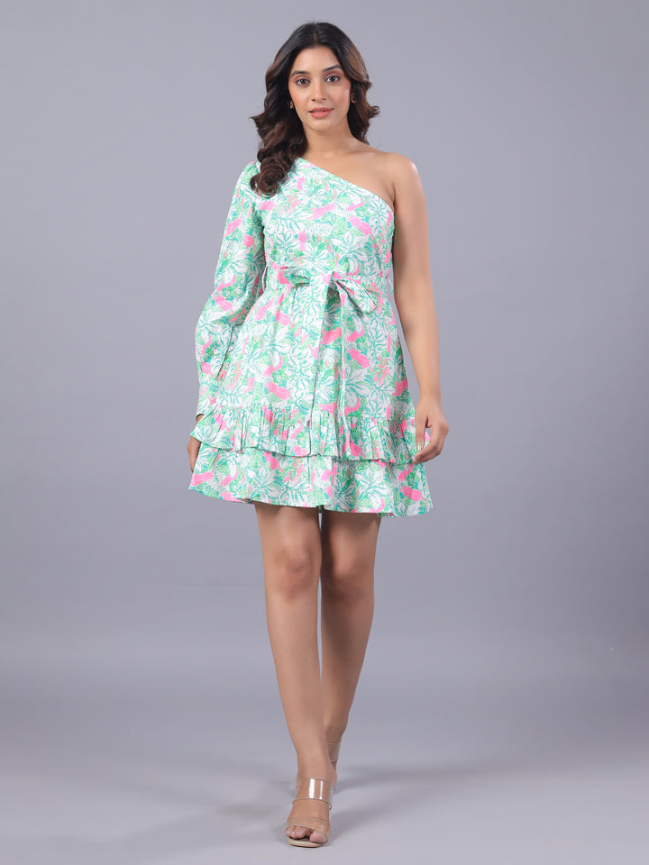 green and white off shoulder mini dress for women - June 9 Clothing