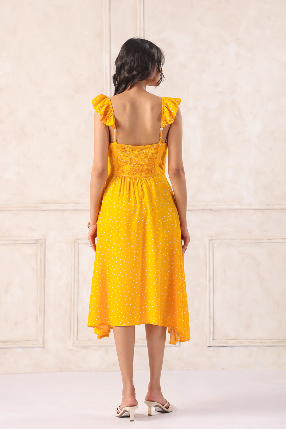 back view polka dot midi dress women