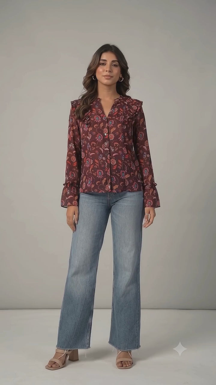 Brown Floral Button Down Shirt