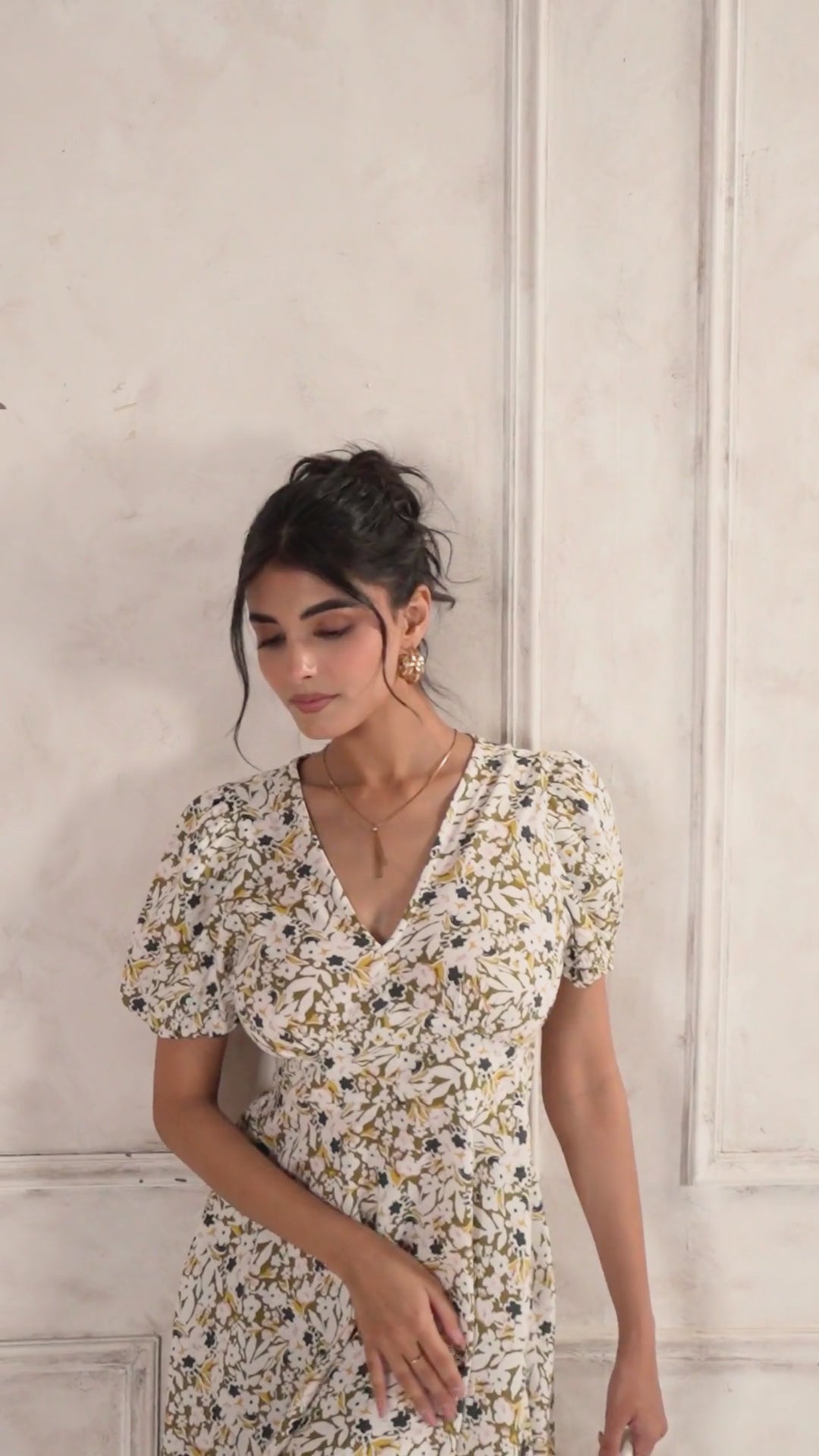 White Ditsy Floral Midi Dress