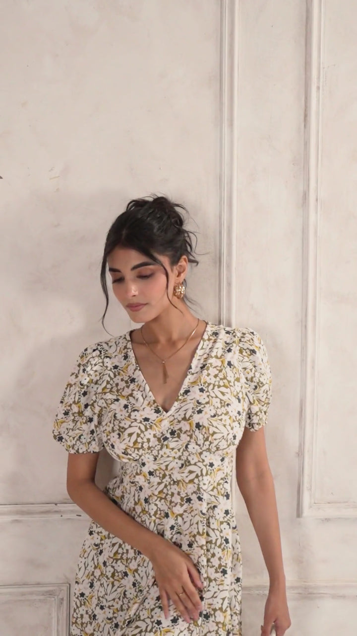 White Ditsy Floral Midi Dress