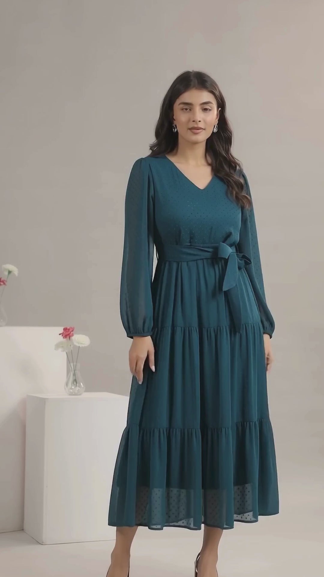 Teal Chiffon Maxi Dress