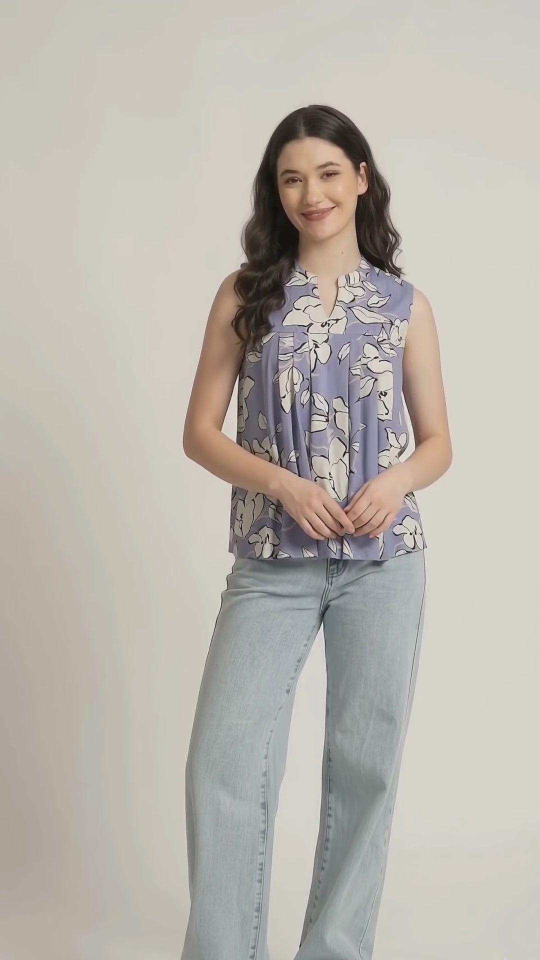 Lilac Floral Pleated Top