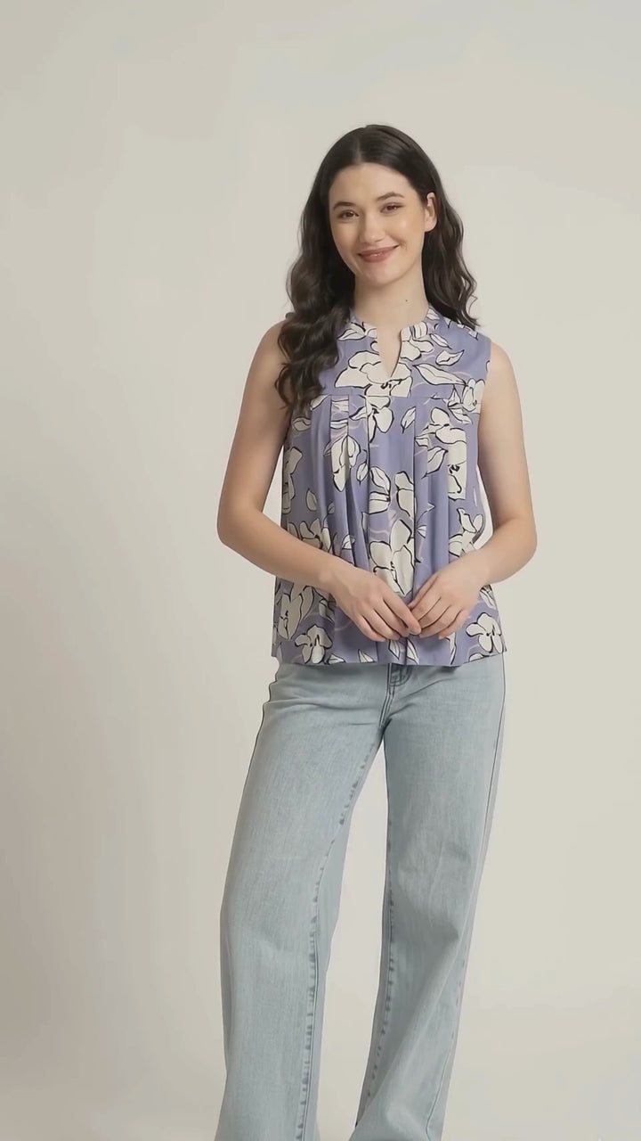 Lilac Floral Pleated Top