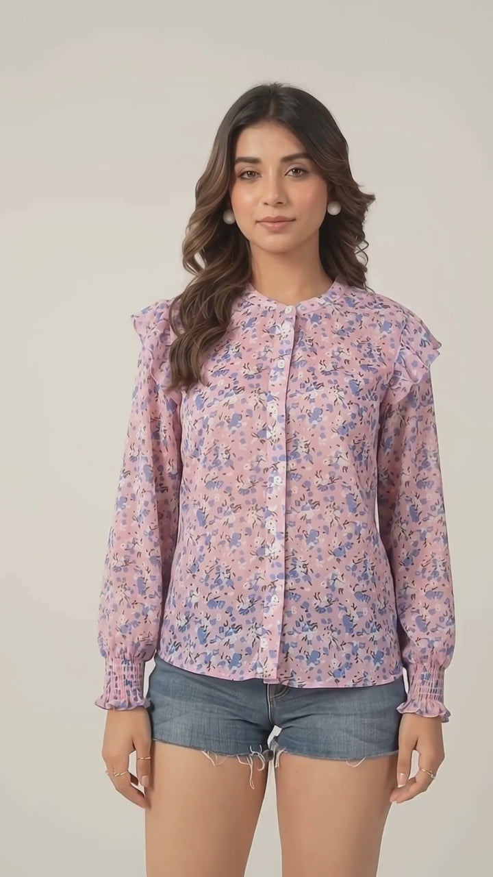 Pink Floral Chiffon Top