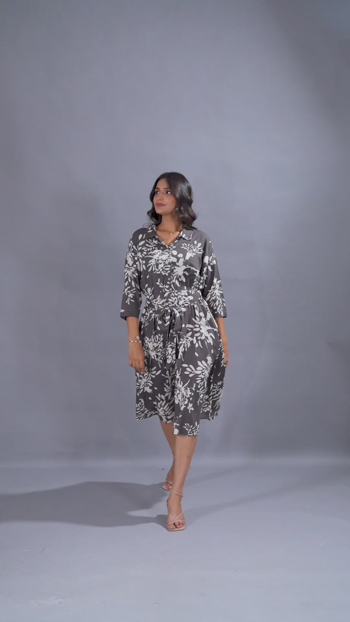 Grey Fit and Flare Midi Dress