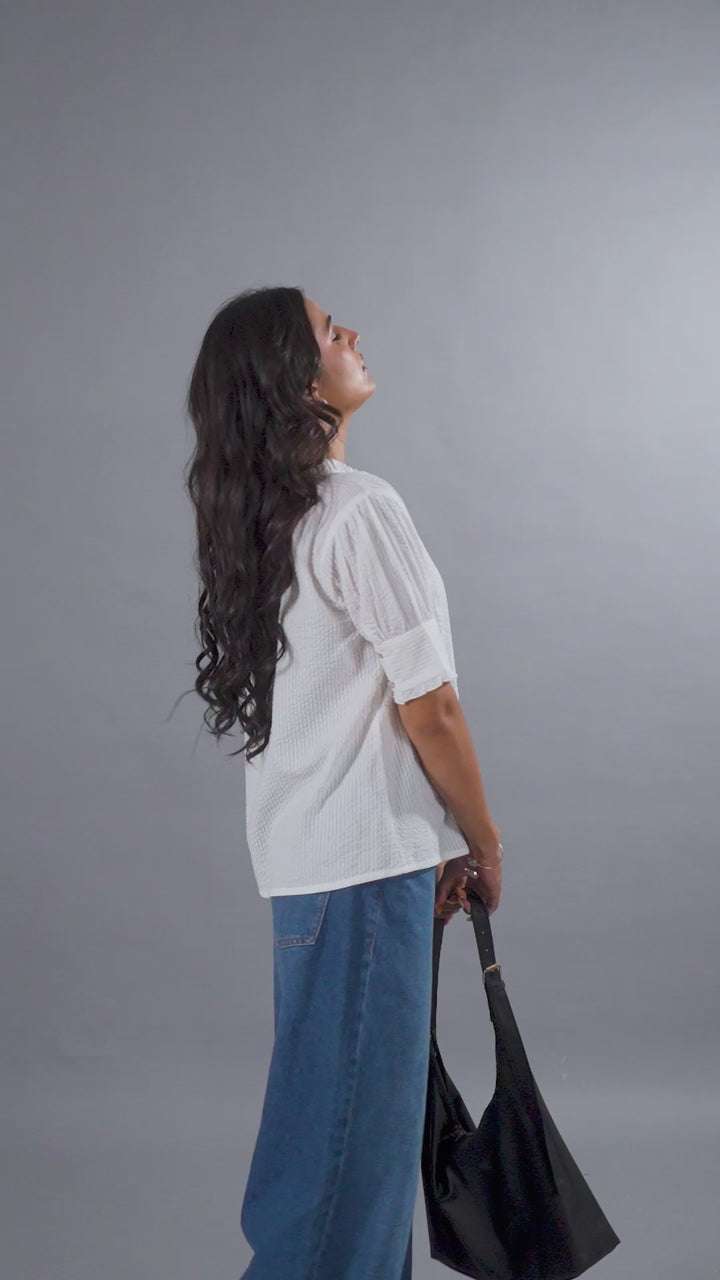 Seersucker White Friled Shirt