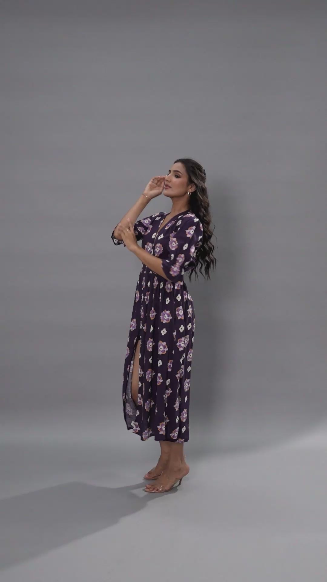 Button-Down Violet Midi Dress