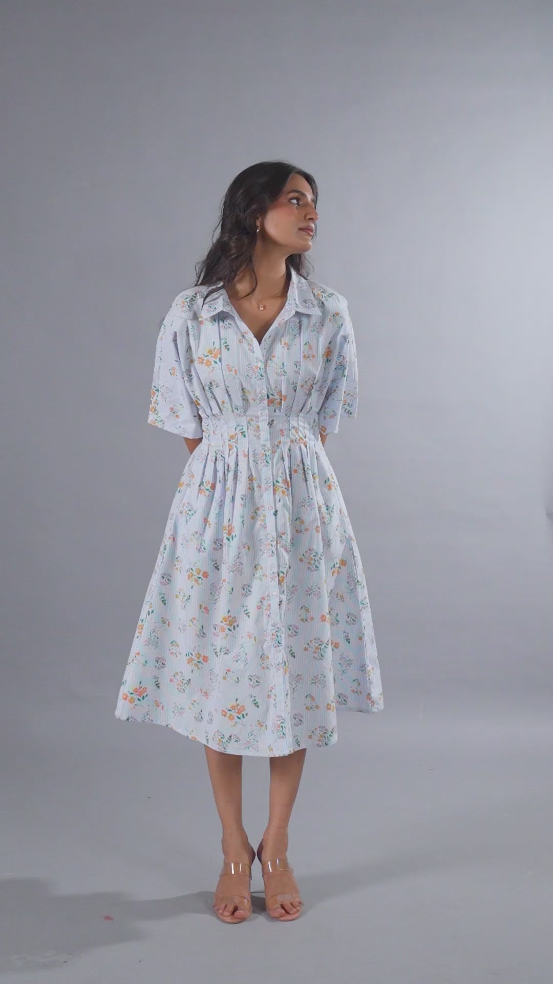 Shirt Dress In Yarn Dyed Stripe With Floral Print