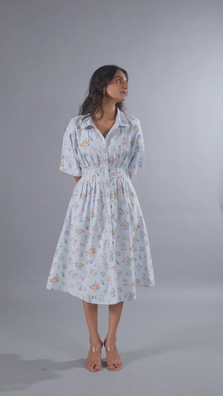 Shirt Dress In Yarn Dyed Stripe With Floral Print