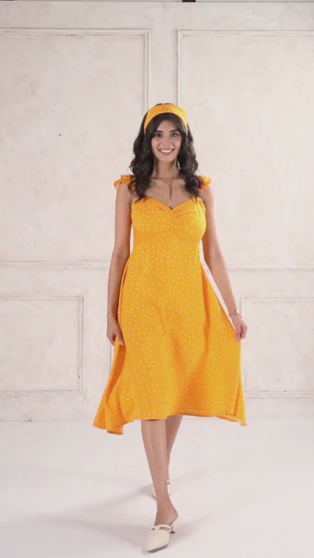 Yellow Polka Dot Midi Dress